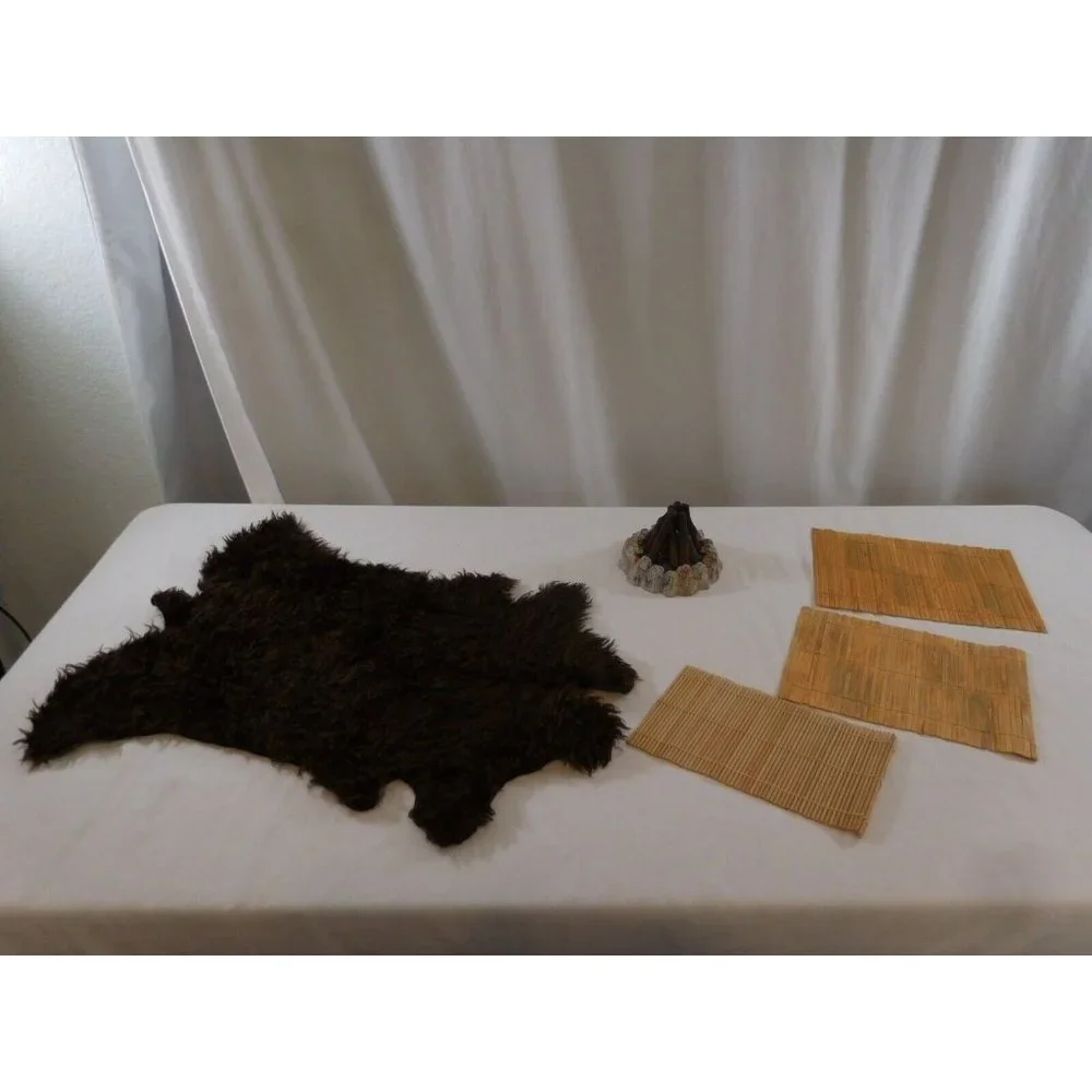 American Girl Doll Kaya Replacement Tule + Brown Faux Fur Blanket +  Wood Fire P